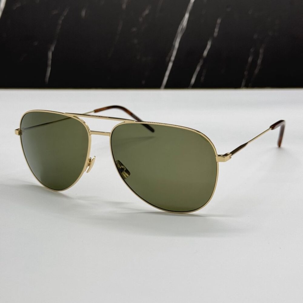 NEW SAINT LAURENT CLASSIC 11 028 GOLD/GREEN AVIATOR SUNGLASSES SAINT LAURENT - Picture 3 of 10